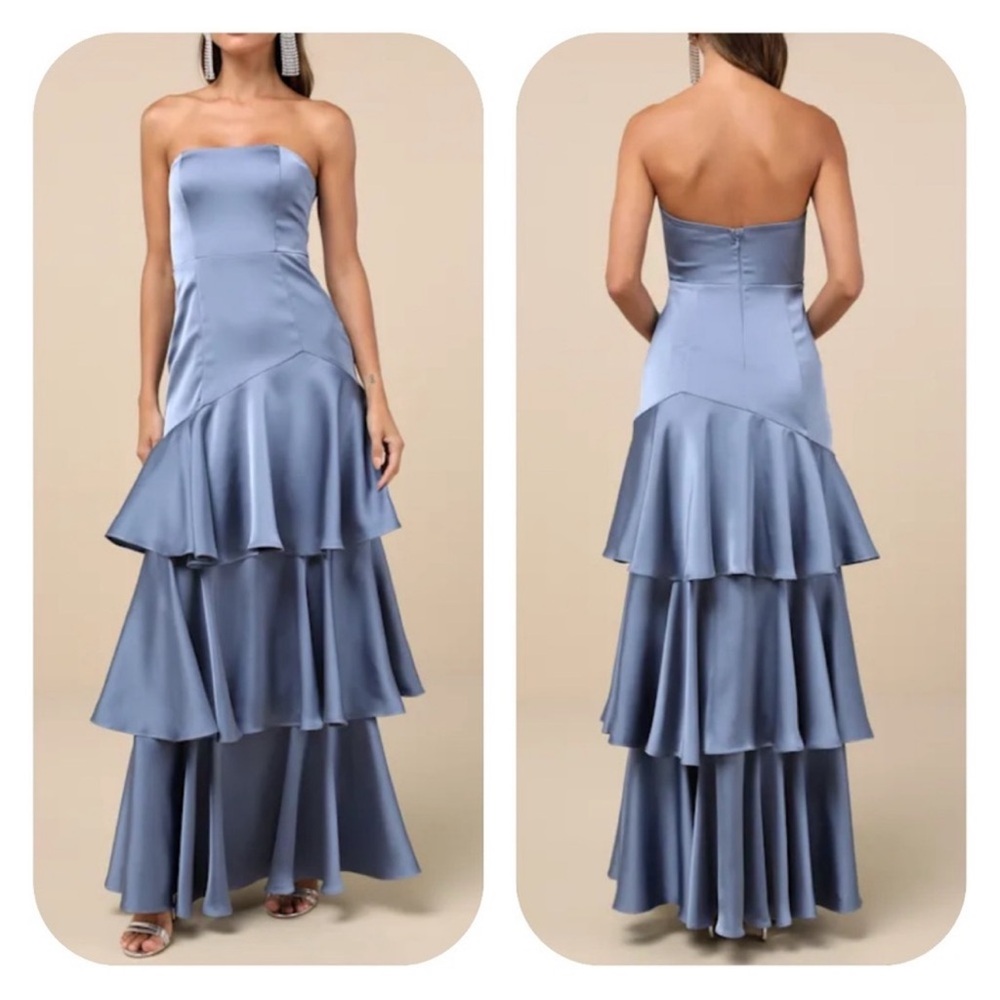 NWT Lulus Strapless Blue Tiered Dress